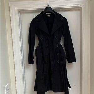 Double Zero Black Trench Coat with Belt and Notched Collar